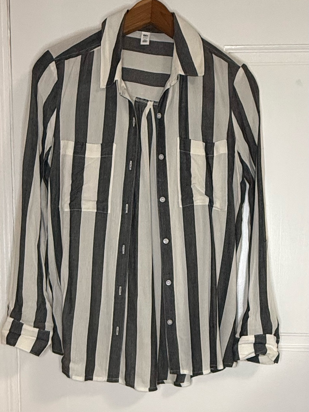 bp Black & White Vertical Stripe Button-Down Shirt